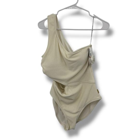NEW Michael Kors Cream Swimsuit Size 14 Cut Out One Shoulder Ivory Off White - Picture 2 of 6